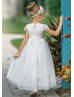 Cap Sleeves Ivory Lace Tulle Keyhole Back Flower Girl Dress Cap Sleeves Ivory Lace Tulle Keyhole Back Flower Girl Dress
